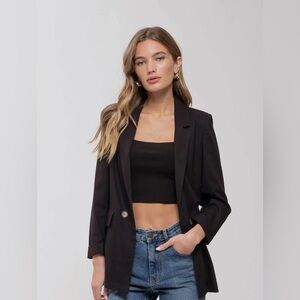 212 - Black Cuff Sleeve Linen Blend Blazer
